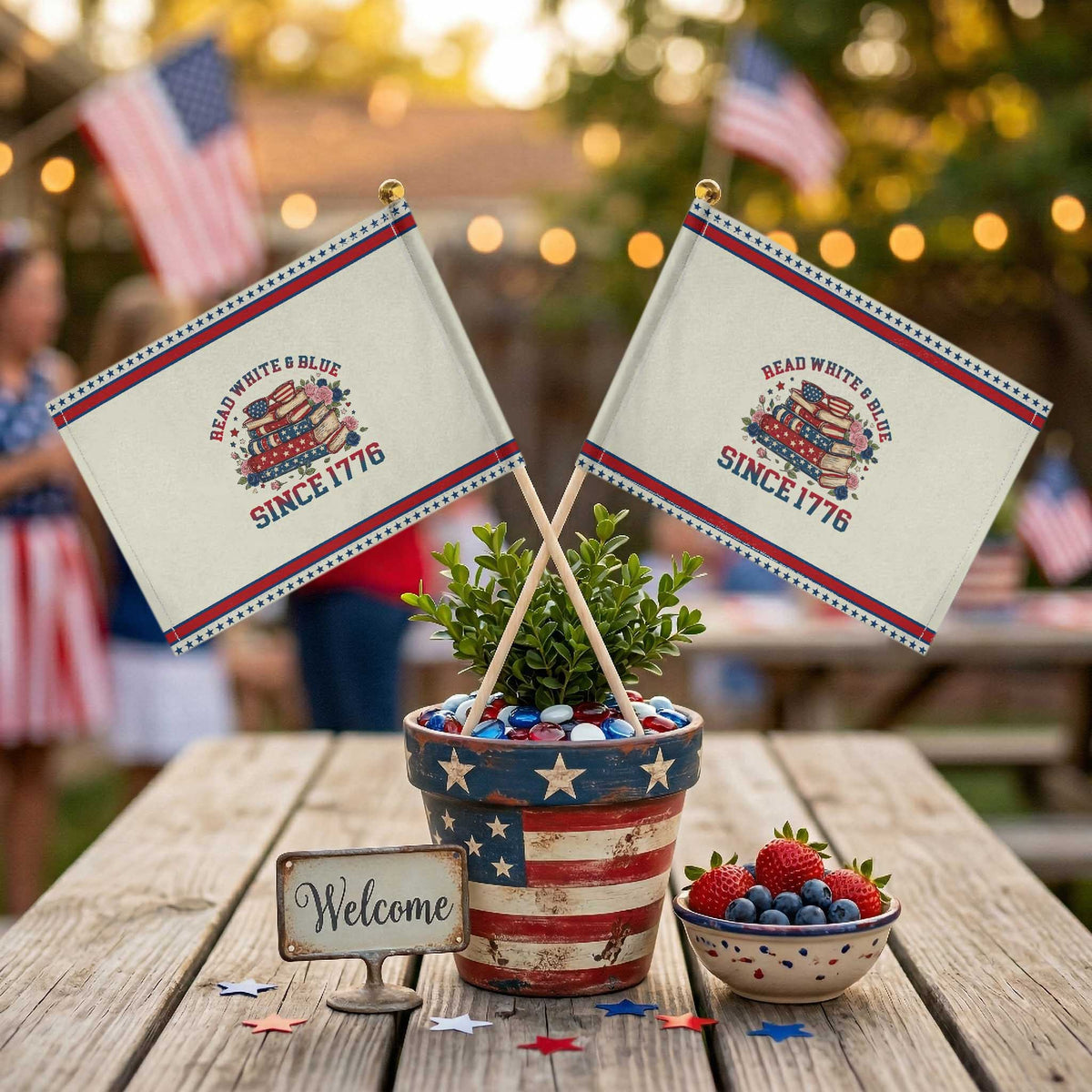 Funny Book Lover Gift Patriotic Handheld Flag Read White Blue Since 1776