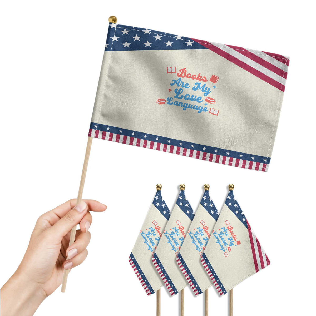Books Are My Love Language Patriotic Handheld Flag Bookish Reader Graphic
