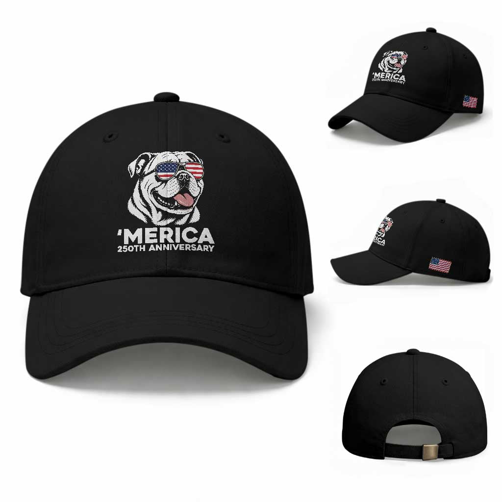 Merica English Bulldog Lover Baseball Cap 250th Anniversary Gift