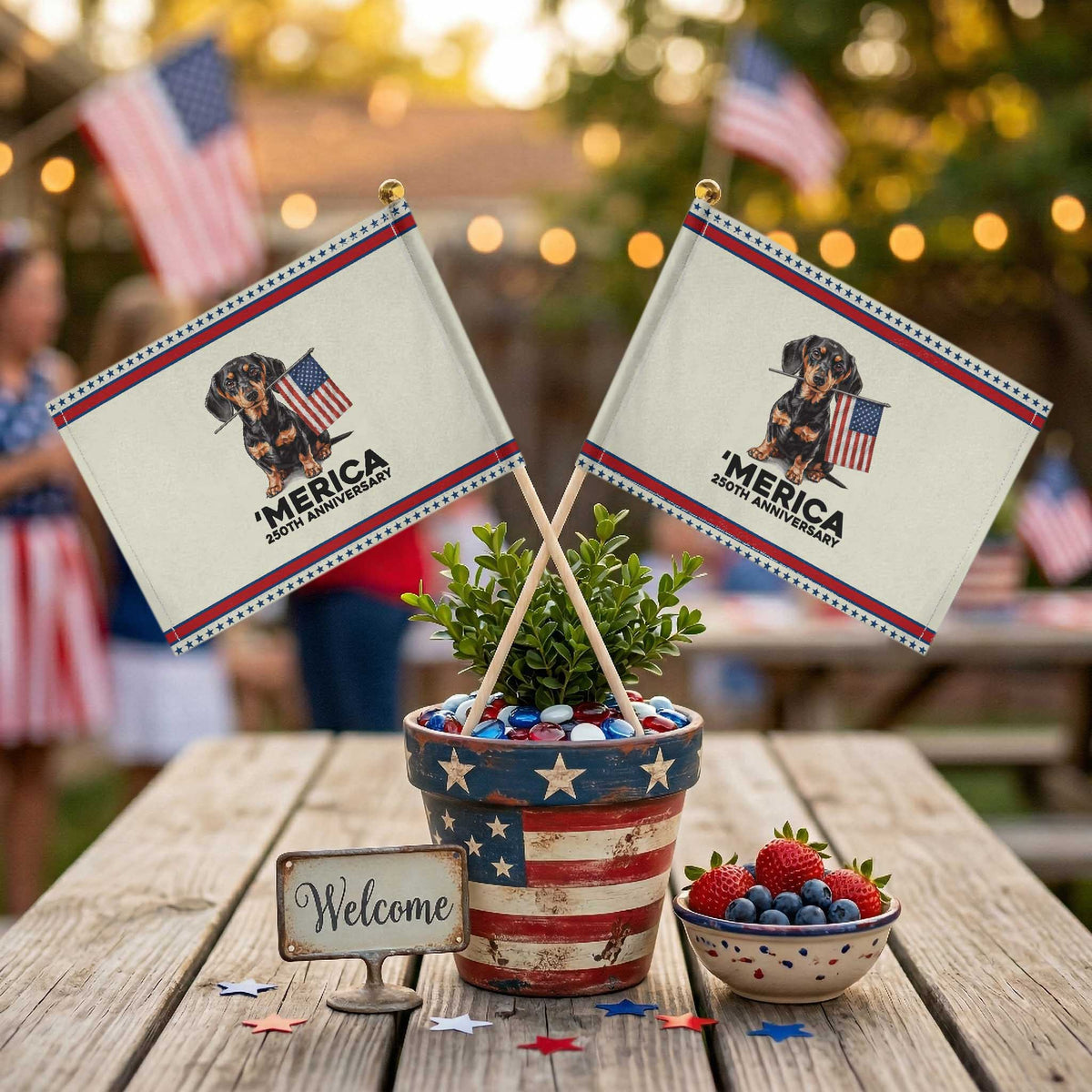 Merica Dachshund Lover Patriotic Handheld Flag 250th Anniversary Gift