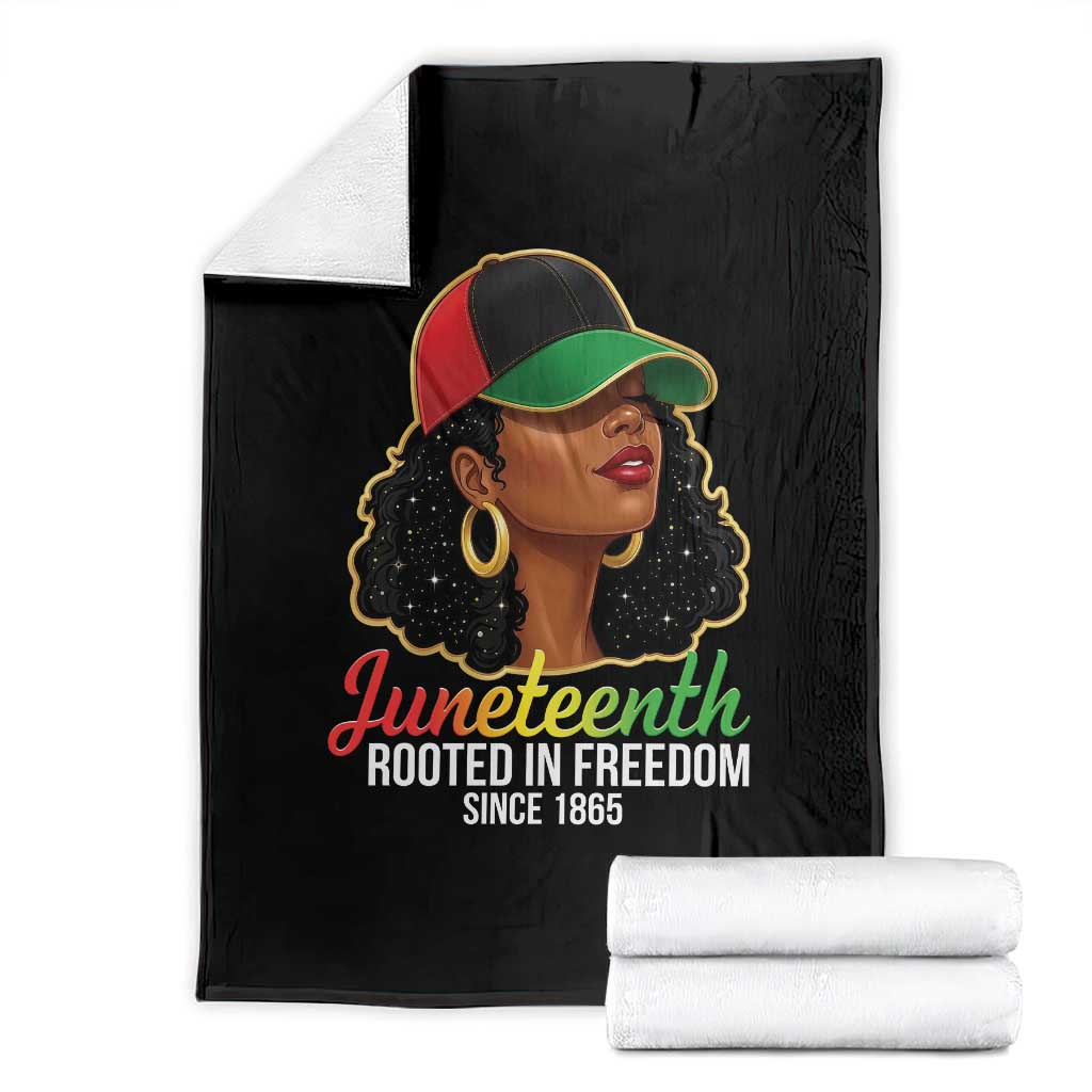 Black Woman Juneteenth Graphic Throw Blanket Rooted In Freedom Since 1865