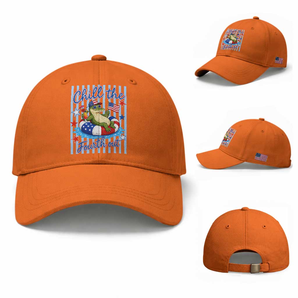 Funny Patriotic Alligator Baseball Cap Chill The Fourth Out