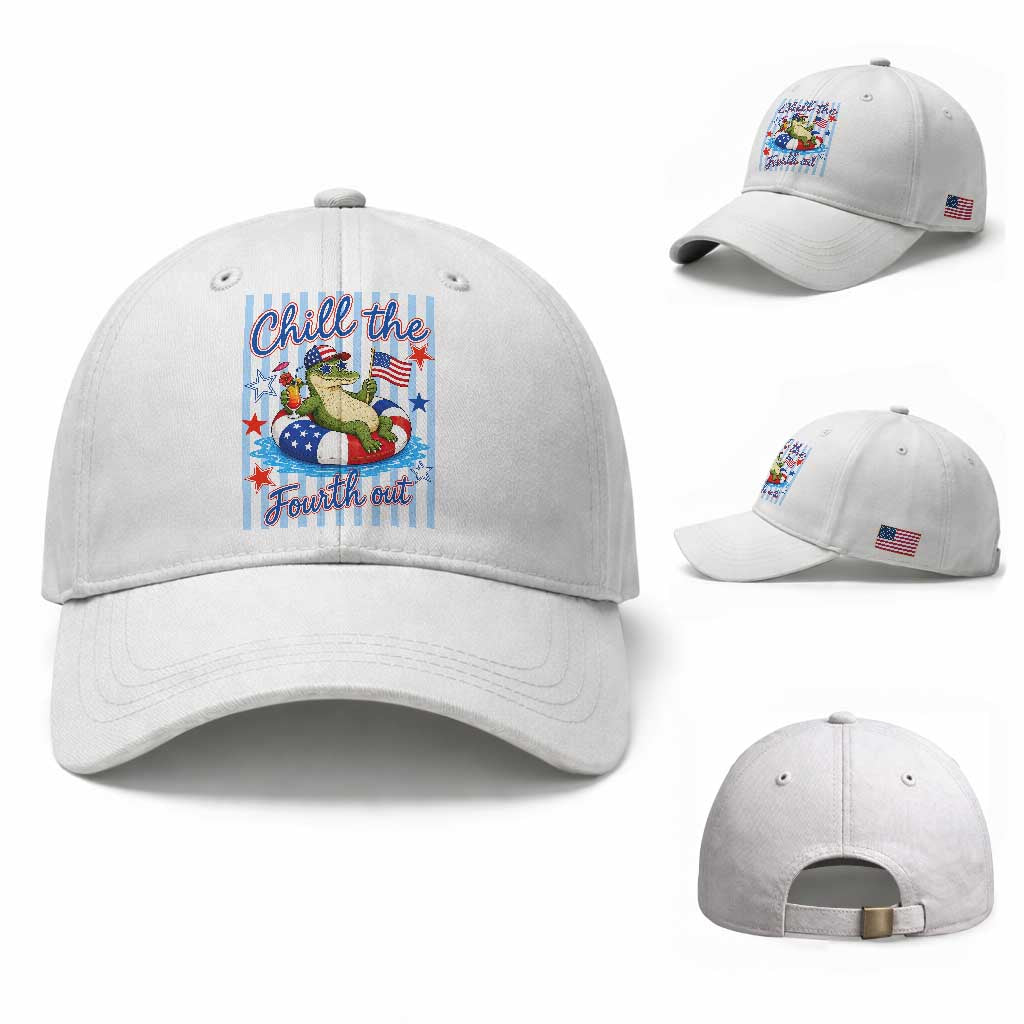 Funny Patriotic Alligator Baseball Cap Chill The Fourth Out