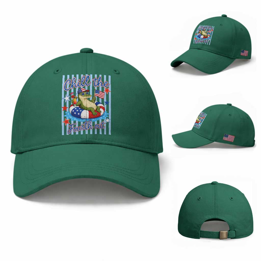 Funny Patriotic Alligator Baseball Cap Chill The Fourth Out