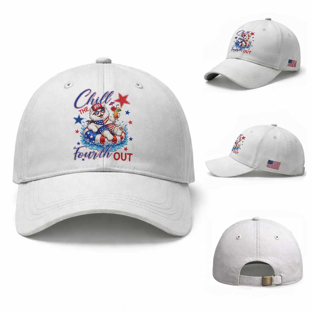 Funny Patriotic Persian Cat Baseball Cap Chill The Fourth Out