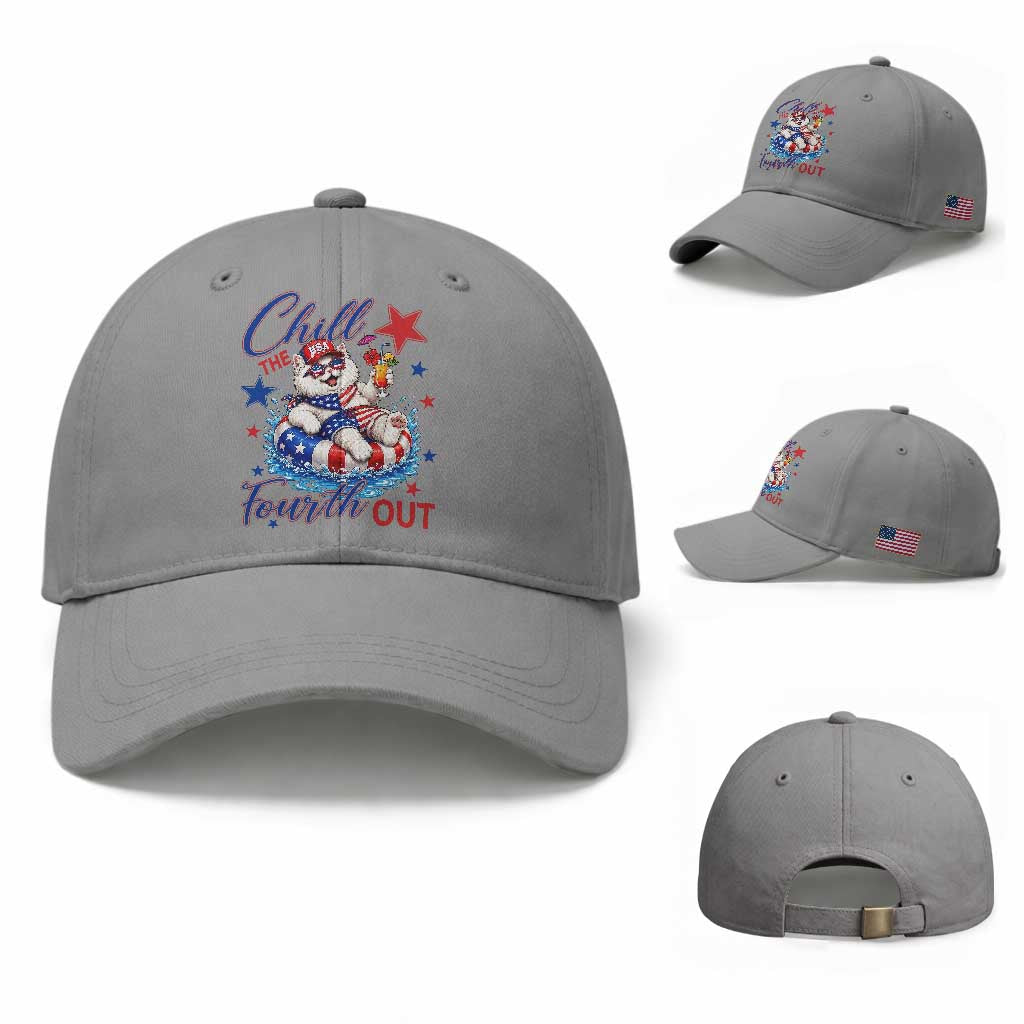 Funny Patriotic Persian Cat Baseball Cap Chill The Fourth Out