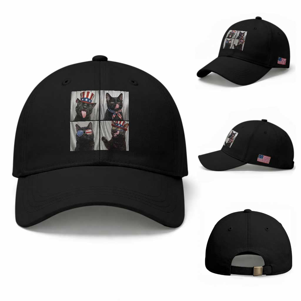Funny Patriotic Black British Shorthair Cat Selfie Baseball Cap