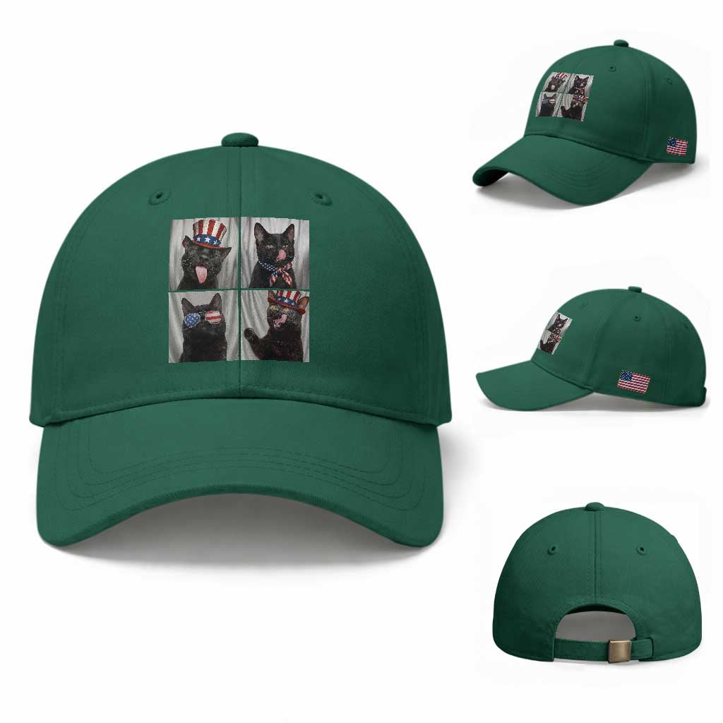 Funny Patriotic Black British Shorthair Cat Selfie Baseball Cap
