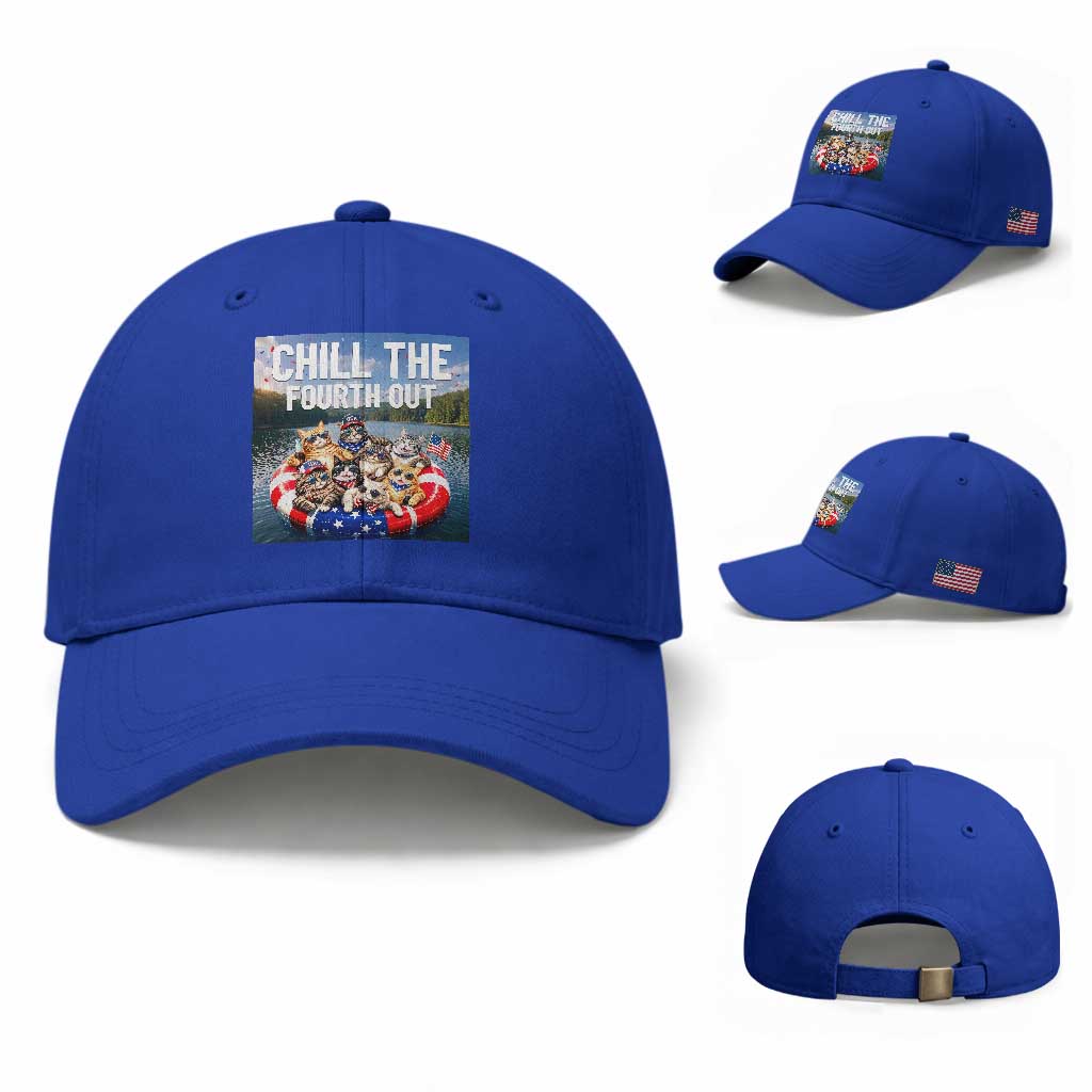 Funny Americana Cat Squad Baseball Cap Chill The Fourth Out