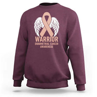 Endometrial Cancer Warrior Sweatshirt Peach Ribbon Angel Wings Support