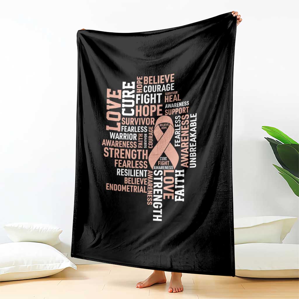 Endometrial Cancer Awareness Throw Blanket Warrior Survivor Peach Ribbon