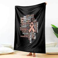 Endometrial Cancer Awareness Throw Blanket Warrior Survivor Peach Ribbon