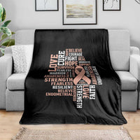 Endometrial Cancer Awareness Throw Blanket Warrior Survivor Peach Ribbon