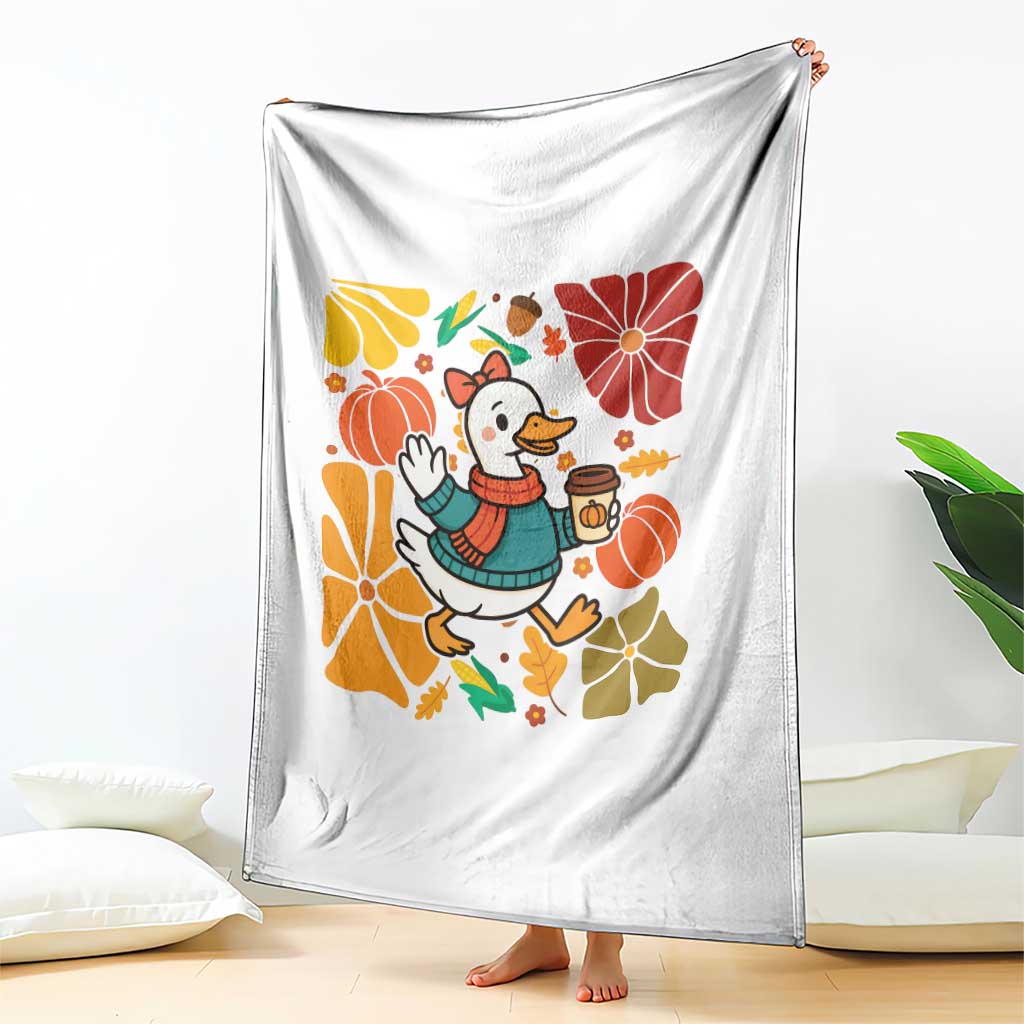 Thanksgiving Duck Lover Gift Throw Blanket Cute Duck Drinking Coffee - Wonder Print Shop