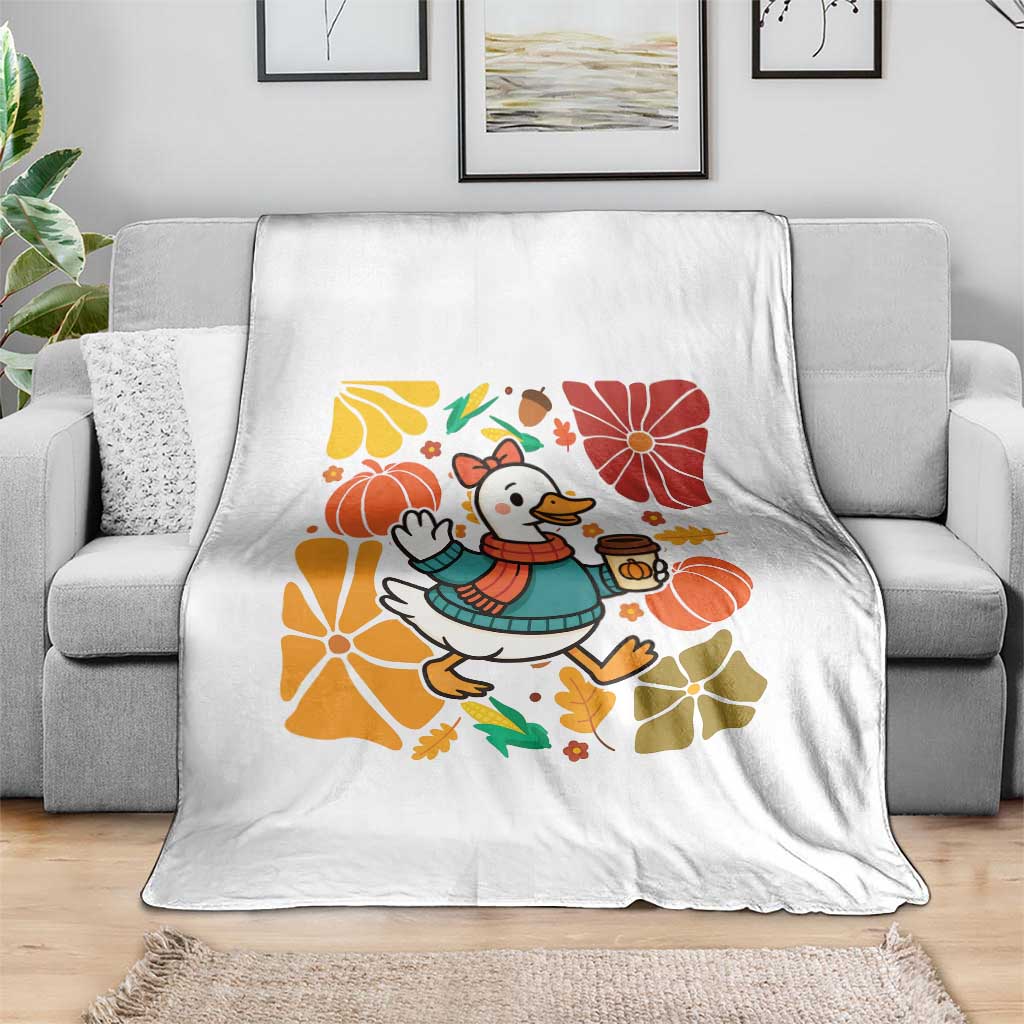 Thanksgiving Duck Lover Gift Throw Blanket Cute Duck Drinking Coffee - Wonder Print Shop
