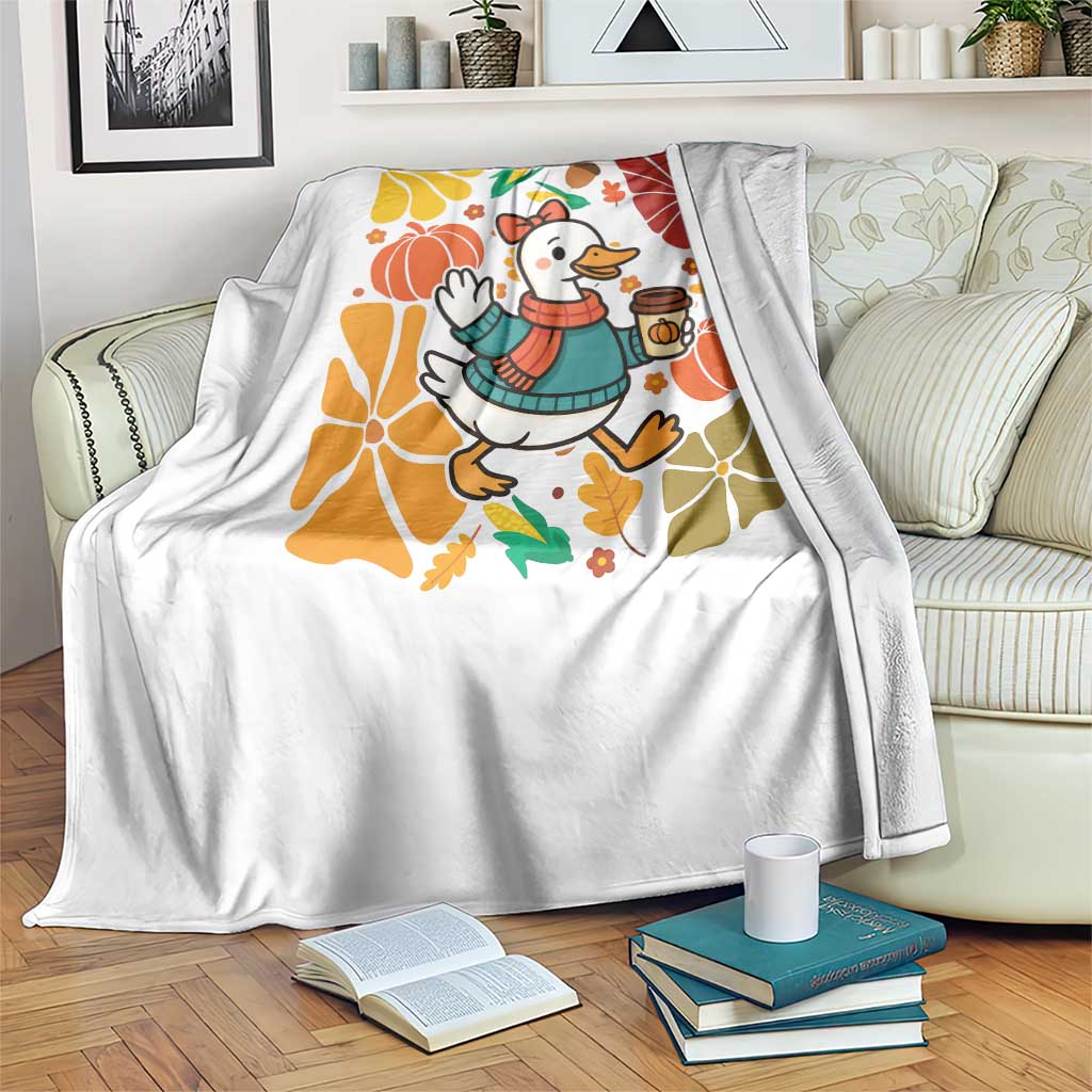 Thanksgiving Duck Lover Gift Throw Blanket Cute Duck Drinking Coffee - Wonder Print Shop