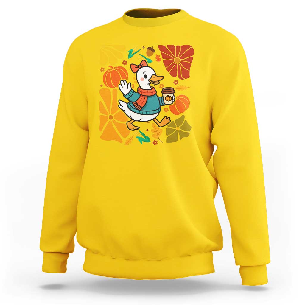 Thanksgiving Duck Lover Gift Sweatshirt Cute Duck Drinking Coffee - Wonder Print Shop