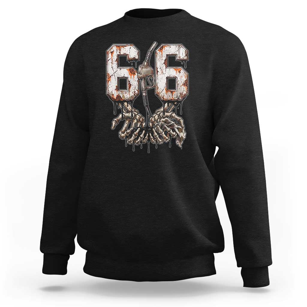 Route Highway 666 Gas Pump Skeleton Hands Sweatshirt Spooky Halloween Road Trip