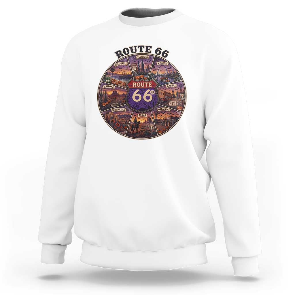 Halloween Route Highway 66 Spooky Wheel Sweatshirt 8 States Road Trip Travel Gift