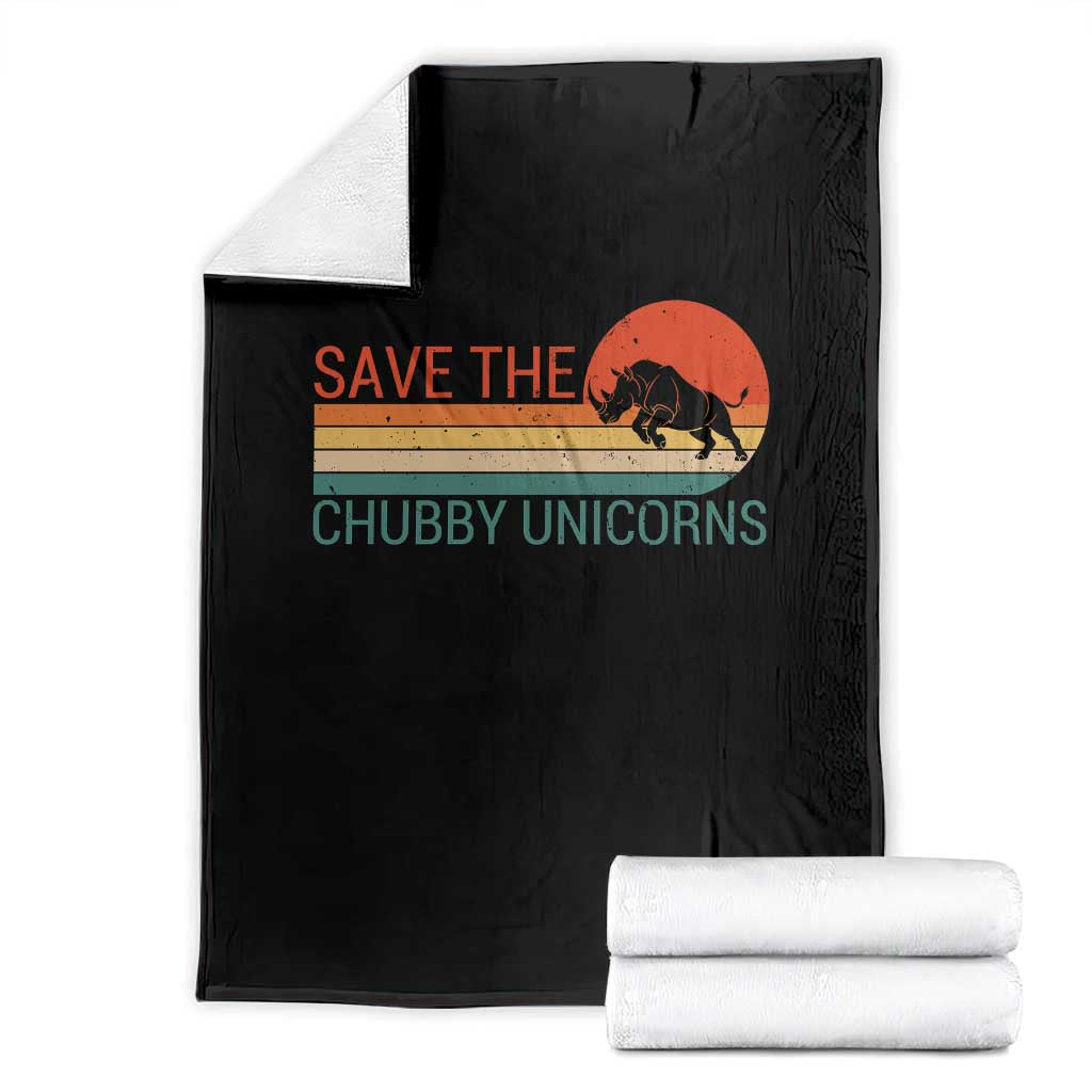 Save The Chubby Unicorns Rhino Retro Sunset Throw Blanket Funny Animal Lover Gift