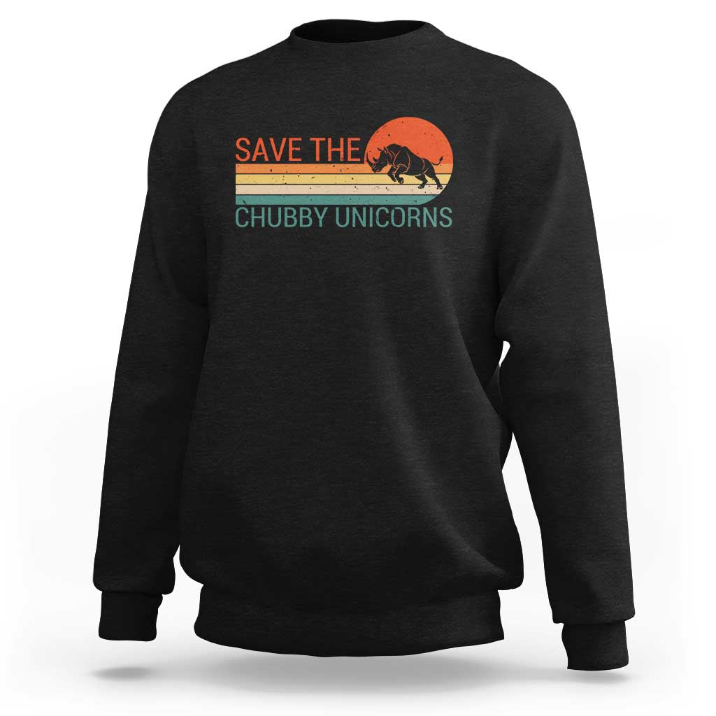Save The Chubby Unicorns Rhino Retro Sunset Sweatshirt Funny Animal Lover Gift