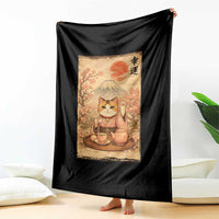 Japanese Maneki Neko Drinking Tea Kawaii Lucky Cat Throw Blanket - Wonder Print Shop
