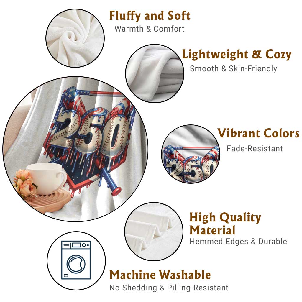 Patriotic Baseball Drip Throw Blanket USA 250th Anniversary Gift