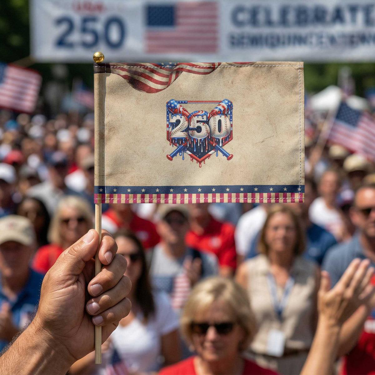 Baseball Drip Graphic Patriotic Handheld Flag USA 250th Anniversary Gift