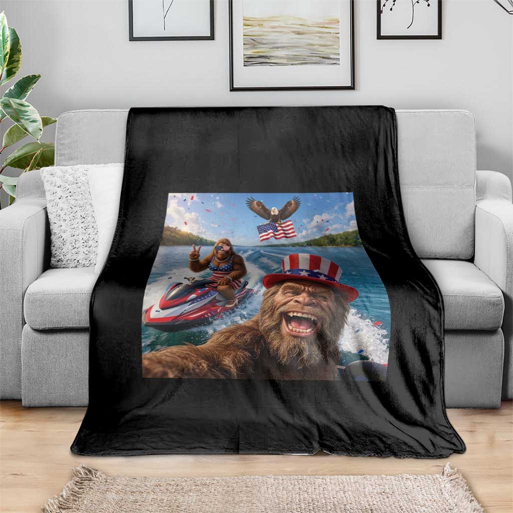 Patriotic Bigfoot Squad Chill Summer Vacation Graphic Throw Blanket