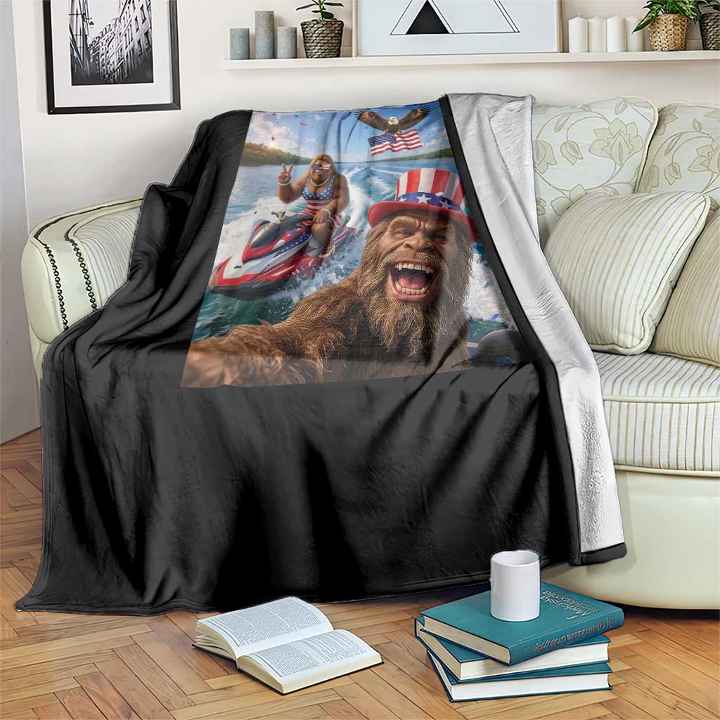 Patriotic Bigfoot Squad Chill Summer Vacation Graphic Throw Blanket