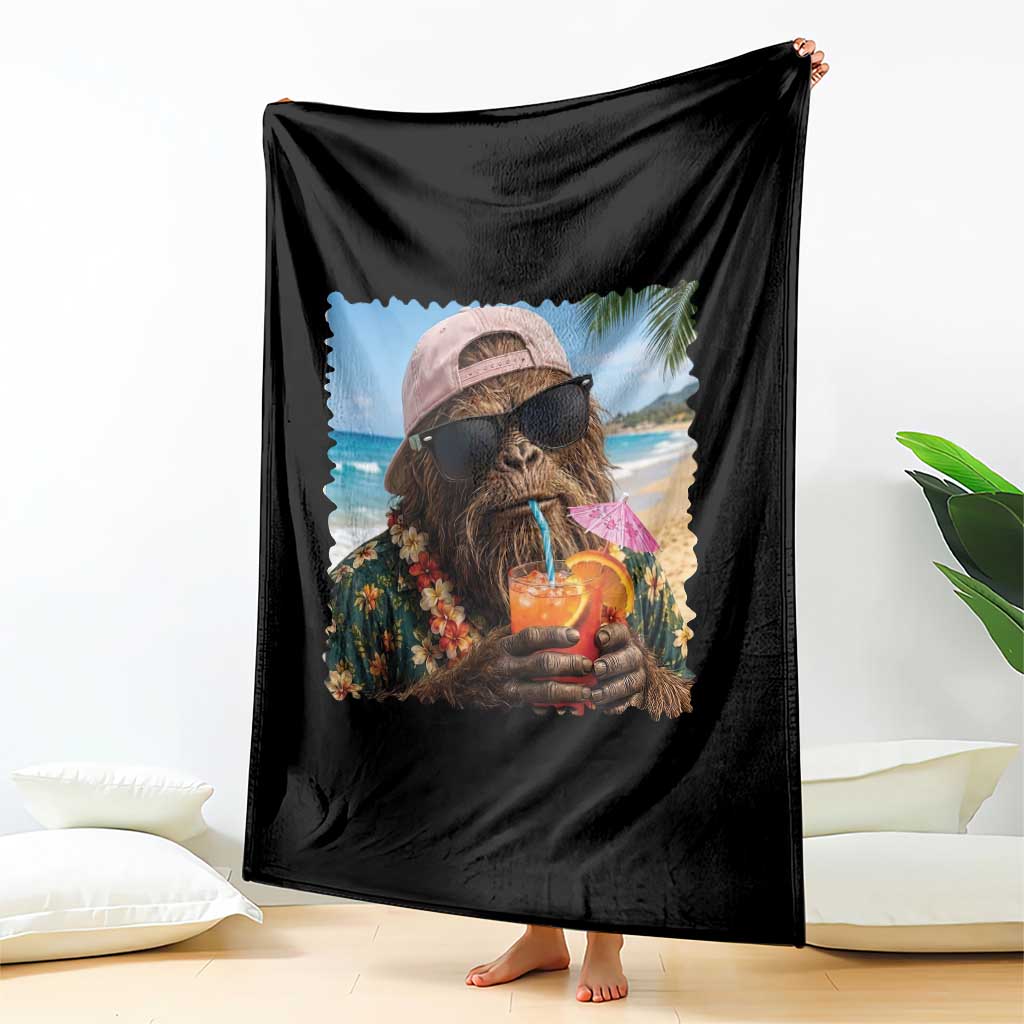 Funny Hawaiian Bigfoot Throw Blanket Tropical Beach Party Graphic