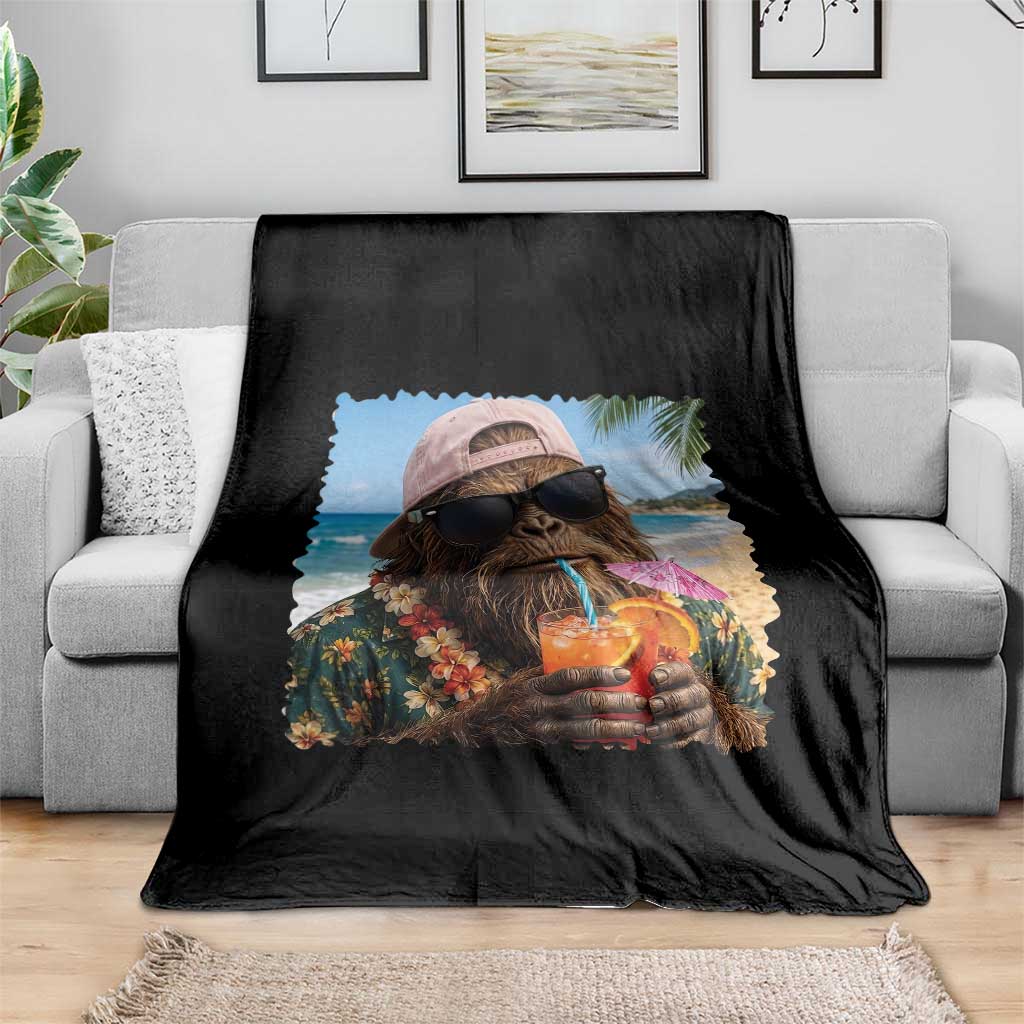 Funny Hawaiian Bigfoot Throw Blanket Tropical Beach Party Graphic