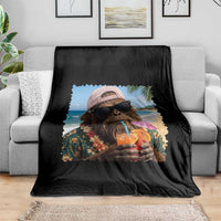 Funny Hawaiian Bigfoot Throw Blanket Tropical Beach Party Graphic