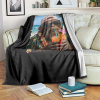 Funny Hawaiian Bigfoot Throw Blanket Tropical Beach Party Graphic