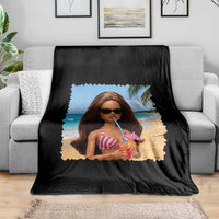Funny Summer Doll Face Meme Throw Blanket Tropical Beach Party Graphic
