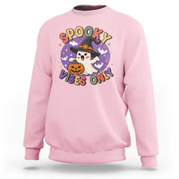 Cute Halloween Ghost Sweatshirt Spooky Vibes Only With Pumpkin - Wonder Print Shop
