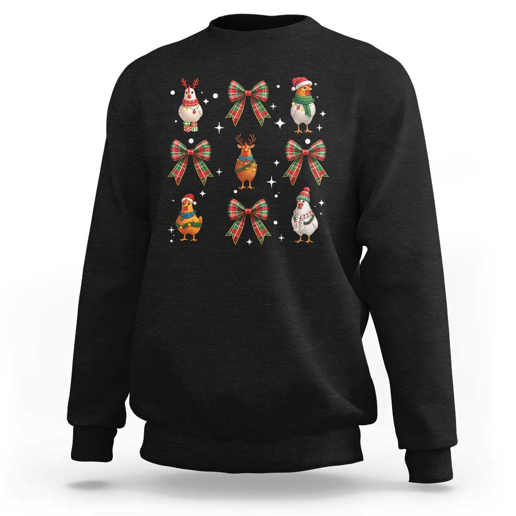 Cute Christmas Chicken With Xmas Coquette Bow Sweatshirt - Wonder Print Shop