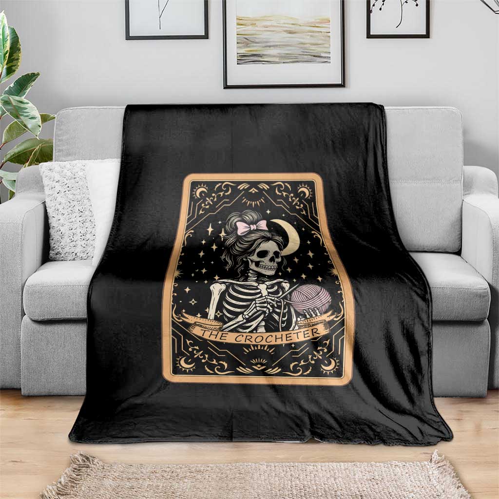 The Crocheter Skeleton Throw Blanket Crochet Lover Gift Tarot Card Graphic - Wonder Print Shop