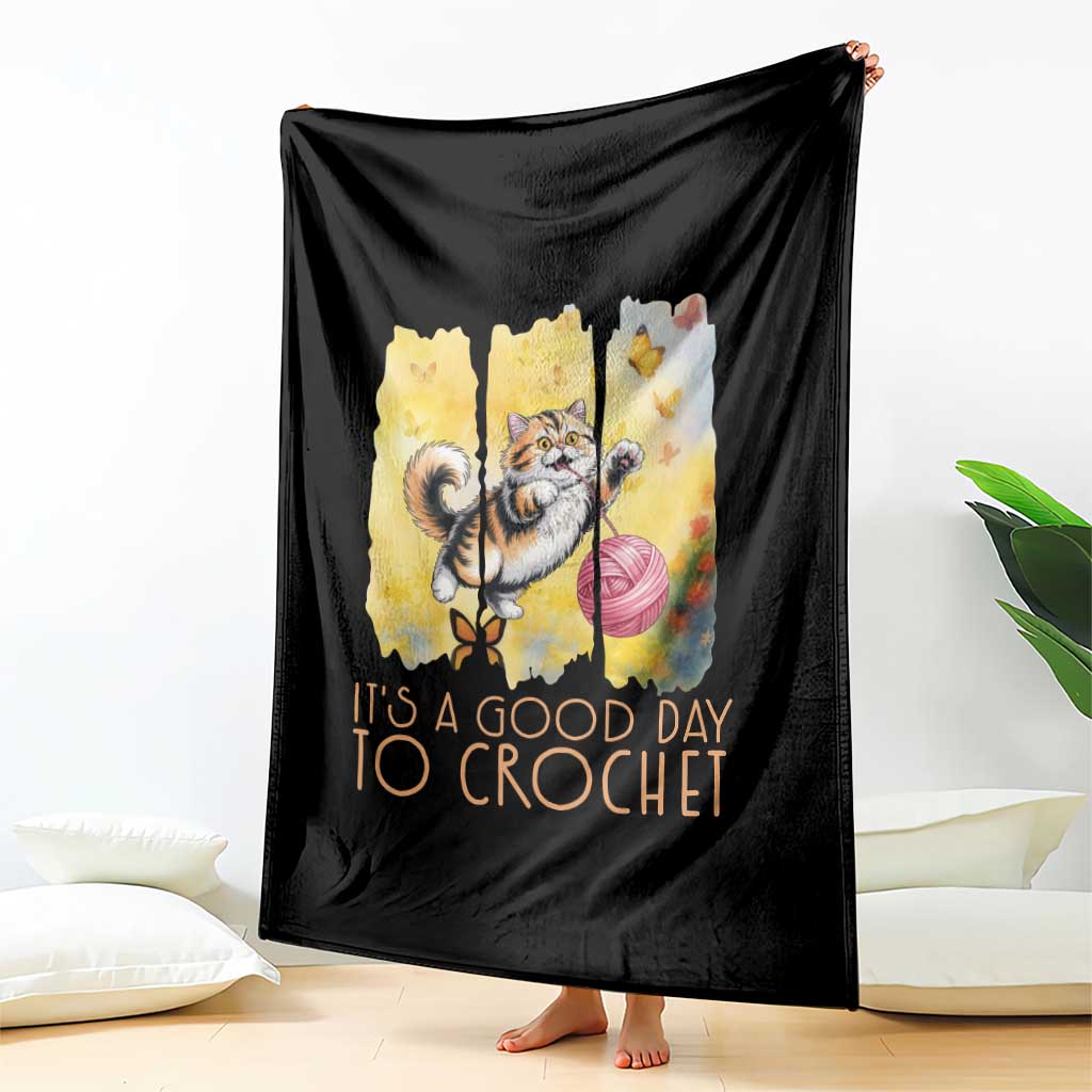 It’s A Good Day To Crochet Throw Blanket Cute Cat Chasing Yarn - Wonder Print Shop