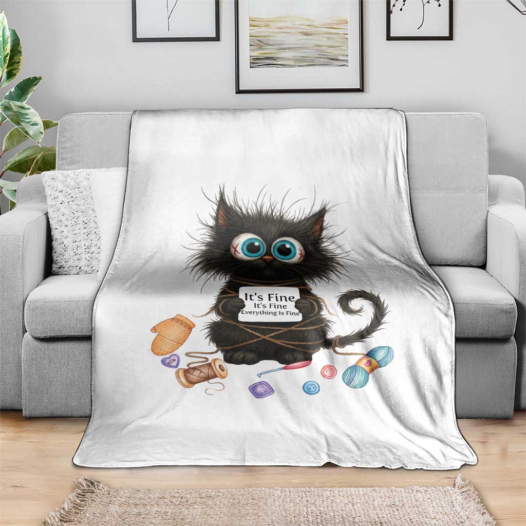 Funny Cat Crochet Lover Throw Blanket Its Fine I am Fine Everything Is Fine - Wonder Print Shop