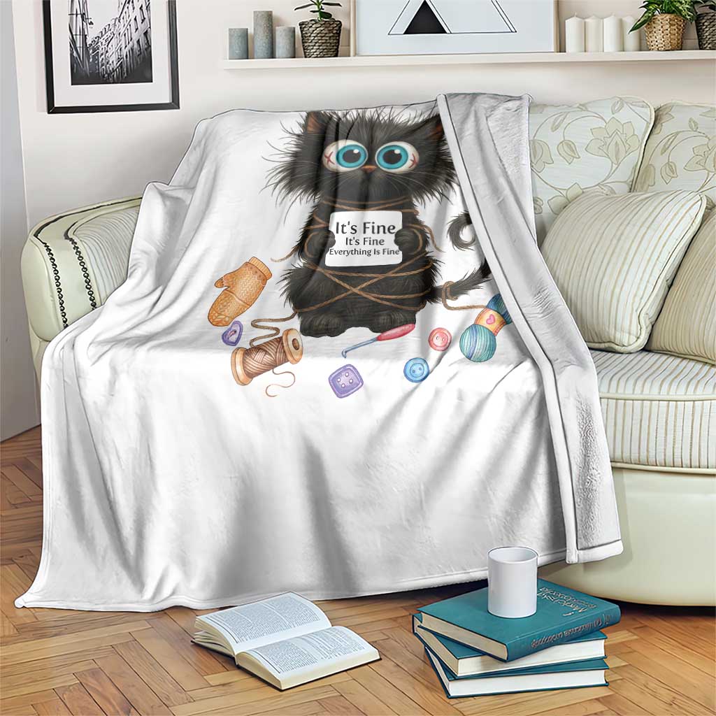 Funny Cat Crochet Lover Throw Blanket Its Fine I am Fine Everything Is Fine - Wonder Print Shop