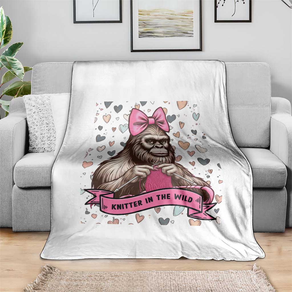 Funny Bigfoot Knitting Throw Blanket Knitter In The Wild - Wonder Print Shop