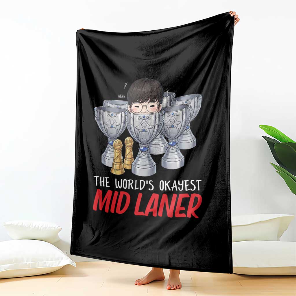 Worlds Okayest Mid Laner Throw Blanket Funny Game Lover Gift - Wonder Print Shop