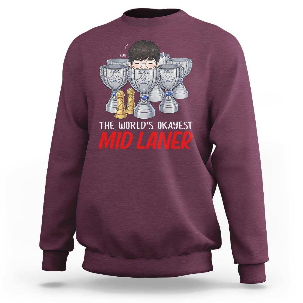 Worlds Okayest Mid Laner Sweatshirt Funny Game Lover Gift - Wonder Print Shop