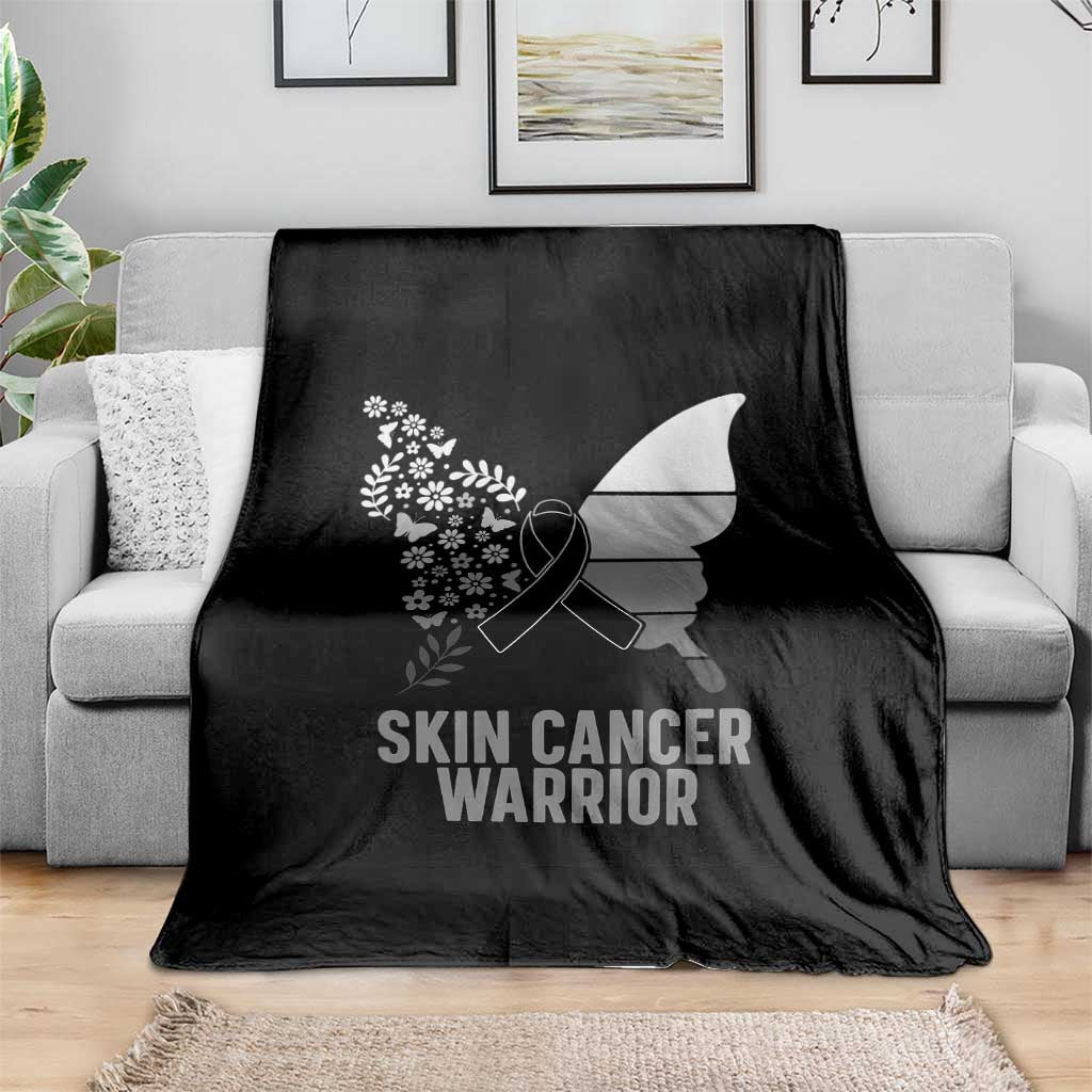 Floral Butterfly Melanoma Awarenes Throw Blanket Black Ribbon Warrior Support Gift