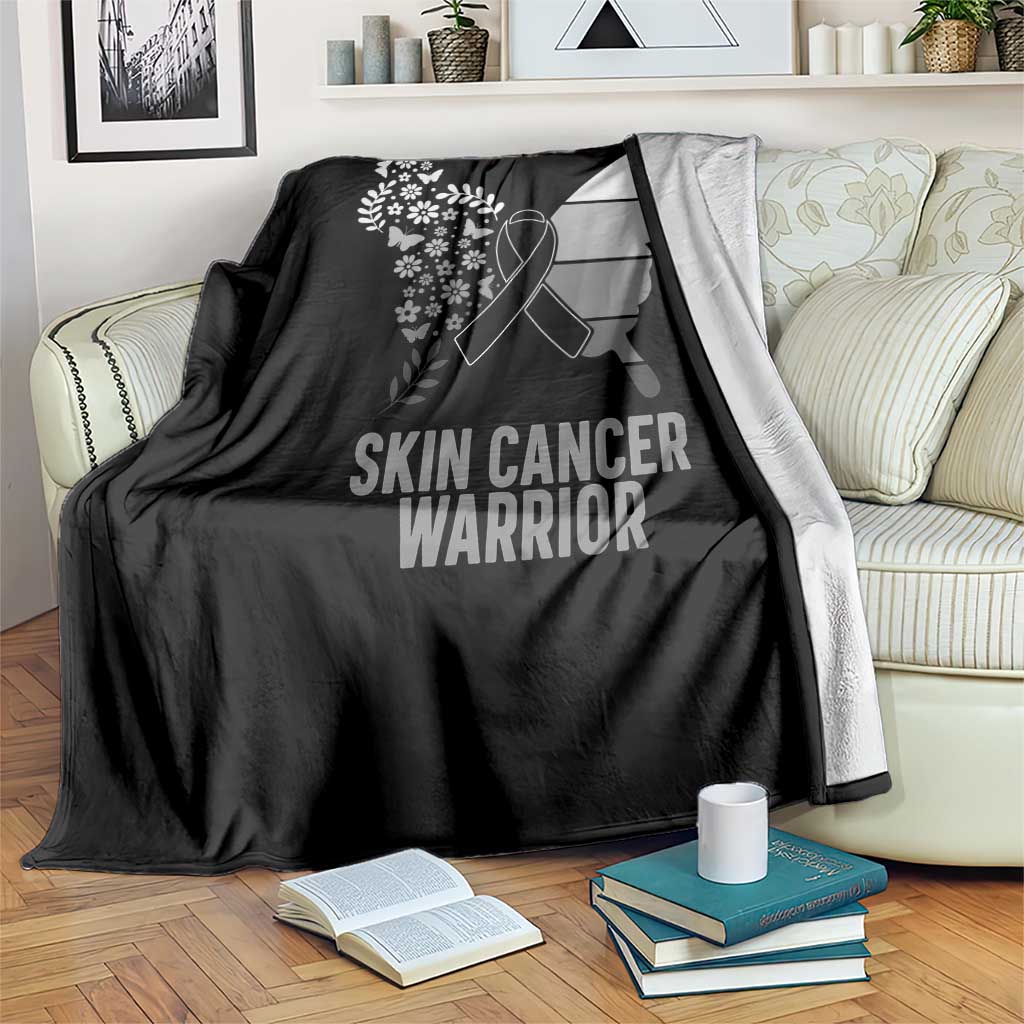 Floral Butterfly Melanoma Awarenes Throw Blanket Black Ribbon Warrior Support Gift