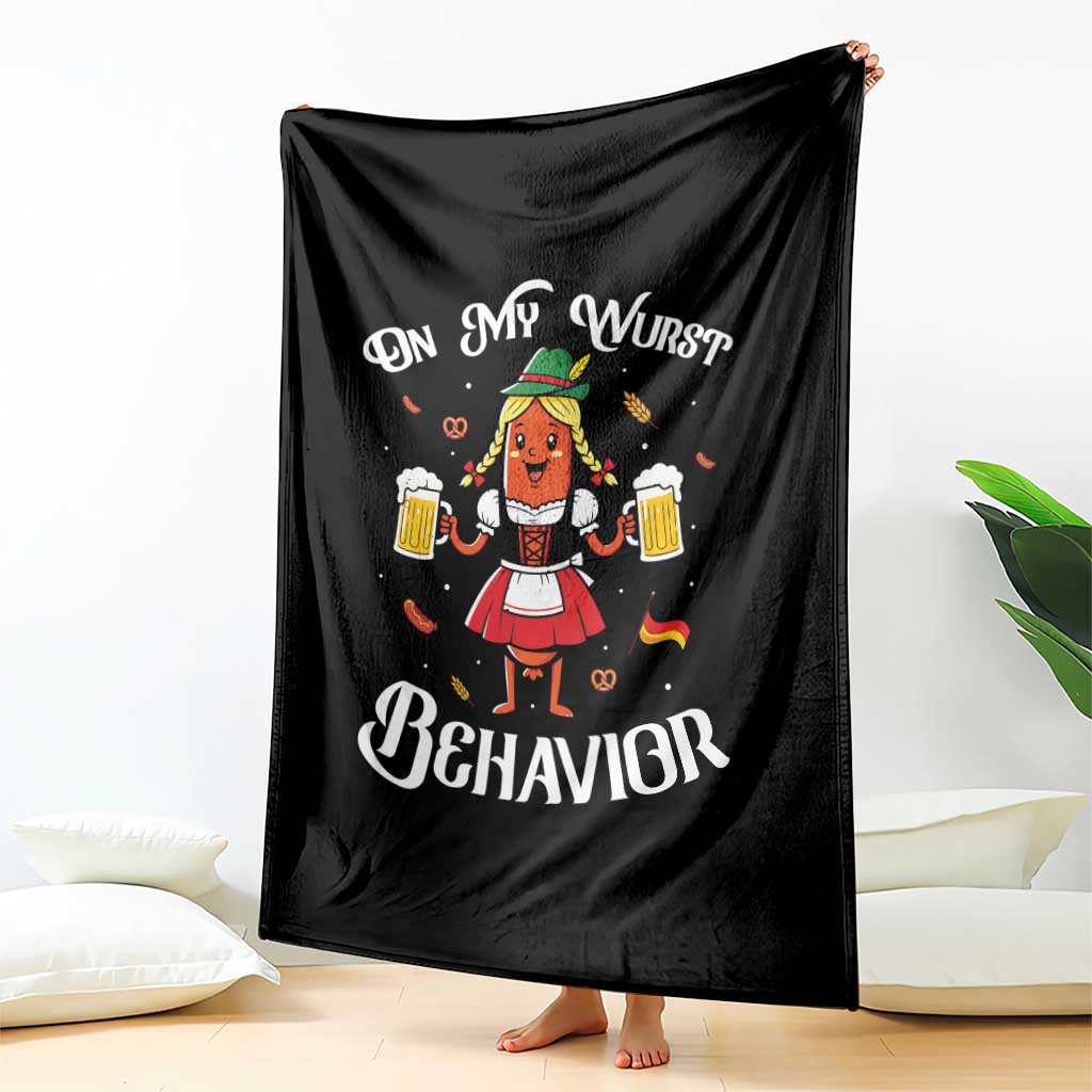 Funny Oktoberfest Sausage Dirndl German Beer Throw Blanket On My Wurst Behavior