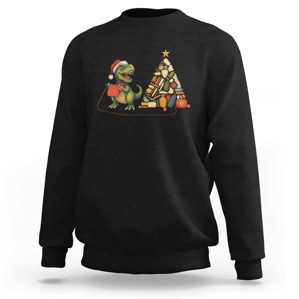 Christmas Dinosaur Knitting Sweatshirt Funny Yarn Tree Gift - Wonder Print Shop