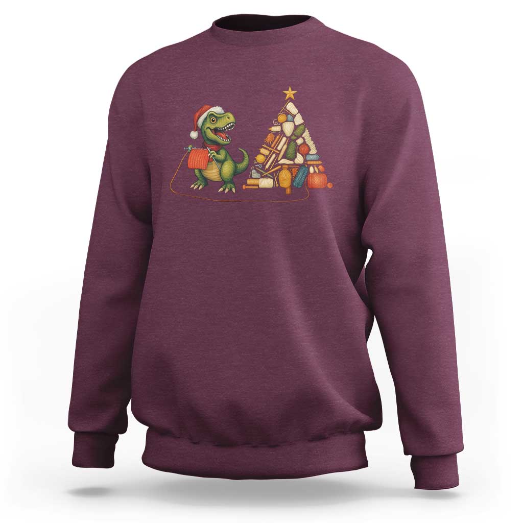 Christmas Dinosaur Knitting Sweatshirt Funny Yarn Tree Gift - Wonder Print Shop