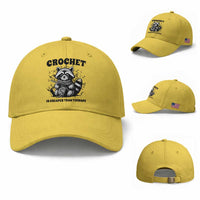 Crocheting Is Cheaper Than Therapy Baseball Cap Raccoon Yarn Lover